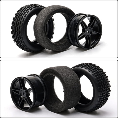 JIUWU 1:10 Scale Off Road RC Buggy Front Wheels and Tyres x4 in Black 5 Spoke