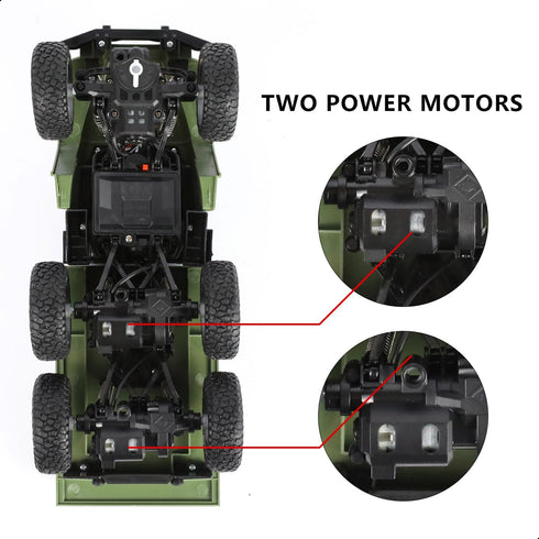 1:18 50 2.4Ghz 4WD RC Military Truck with Cans, Min Playtime Remote Control Car, Off-Road Vehicle, All Terrain Toy