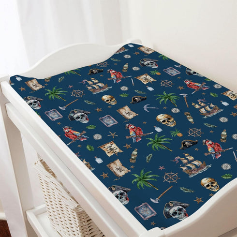 Ocean Pirate Ship Changing Pad Covers for Boys, Nautical Nursery Fitted Diaper Sheets, 32''x16''