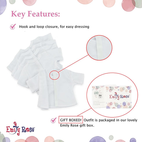 5-Pack 18 Inch 80/20 Emily Rose White Doll T-Shirts - Cotton/Poly | Doll Clothes Wardrobe Basics Fits American Girl