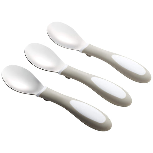 ECR4Kids My First Meal Pal Stainless Steel Spoons, Toddler Silverware, 3-Pack, White, Light Grey