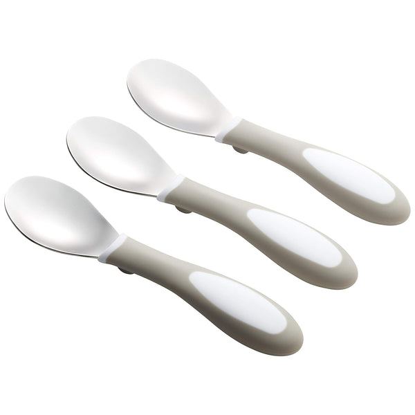 ECR4Kids My First Meal Pal Stainless Steel Spoons, Toddler Silverware, 3-Pack, White, Light Grey