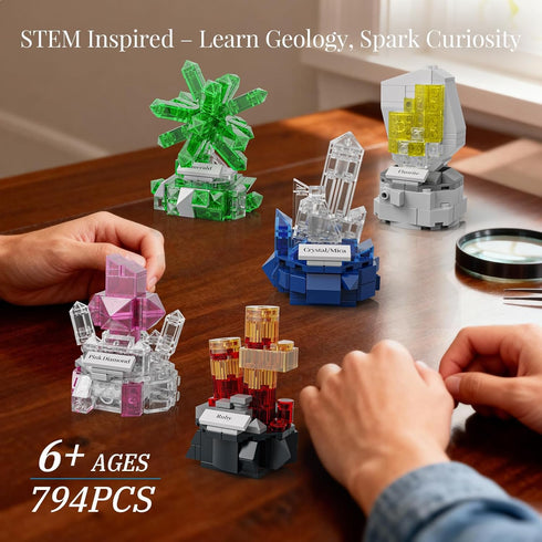 Sikewettx Set 794pcs, 9 Pack 6+ Mineral Display Building Blocks Gemstone Models, Crystal Rock Collection STEM Geology