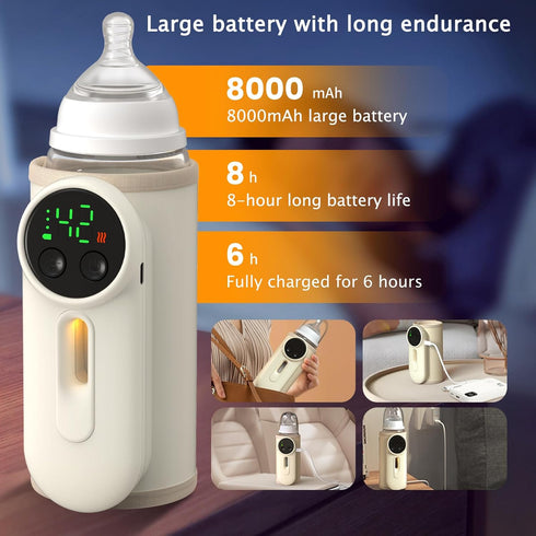 BOKASM Go,8000 Portable Baby Bottle Warmer,Baby Breastmilk Bottle Warmer Multi-Function Milk Formula Heater,Defrosting