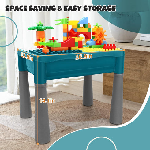 Double Sided Kids Activity Table with Storage - All-in-1 Multi Activity Table, 105pcs Marble Run Building Blocks