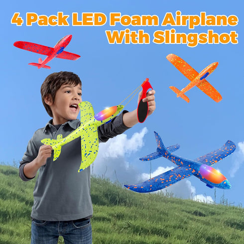 SpringFlower 4 Pack Airplane Flying Toys, 4 Throwing Foam Planes for Kids 3-8, Outdoor Flying Toy Birthday Gifts