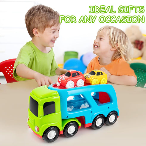 1 2 3 4 5 2 Car Toys for Years Old Toddlers, Large Transport Truck and Small Cartoon Magnetic Racing Cars, Transport