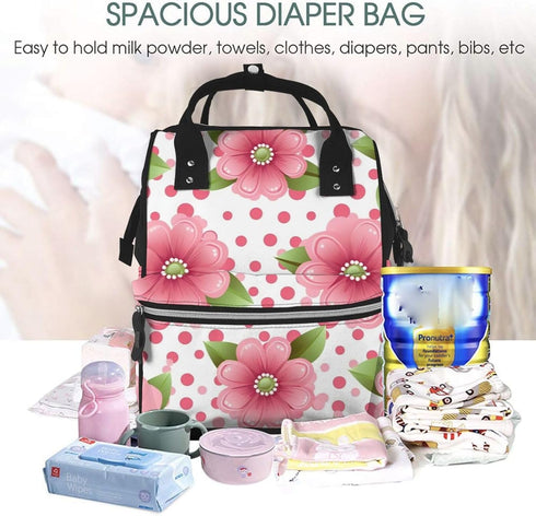 HCBPWVQA Backpack Daypacks Backpack Mommy Polka Dot Flower Diaper Bag with Changing Pad and Pacifier Holder