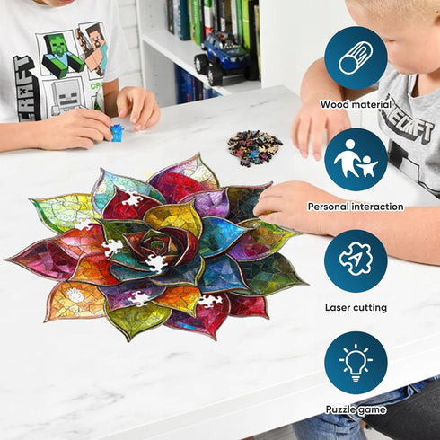 500 5MM 16.8 16.9inch MYS AUR Puzzles for Adults Pieces,Colorful Succulent Wooden Puzzles, Thick Unique Shaped Flower