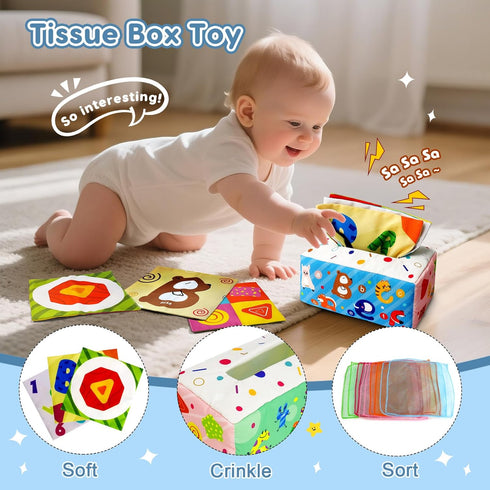 6 1 6-12 1 2 3 in Montessori Toys for Babies Months Up - Incl Pull String Toy, Stacking Cups, Tissue Box, Suction Cup