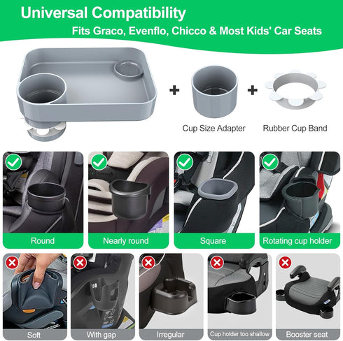 trunkhouse Car Seat Tray for Kids Travel, Carseat Tray for Food Toddler, Car Seat Table Tray, Car Seat Cup Holder Snack