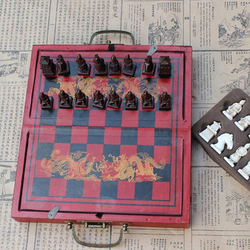 Vintage Chinese Terracotta Warrior Chess Set - 32 Wood Table Chess Games Gift