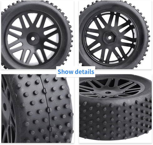 Hobbypark 1/10 Scale Off Road Buggy Tires & Wheel Rims Set (4-Pack) with 12mm Hex Hubs and Foam Inserts