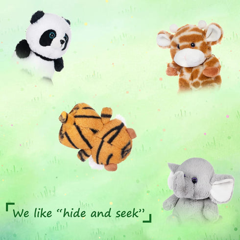 My OLi 5" Forest Animal Plush Set - Bundle of Panda, Elephant, Giraffe & Tiger for Kids & Babies (Pack of 4)