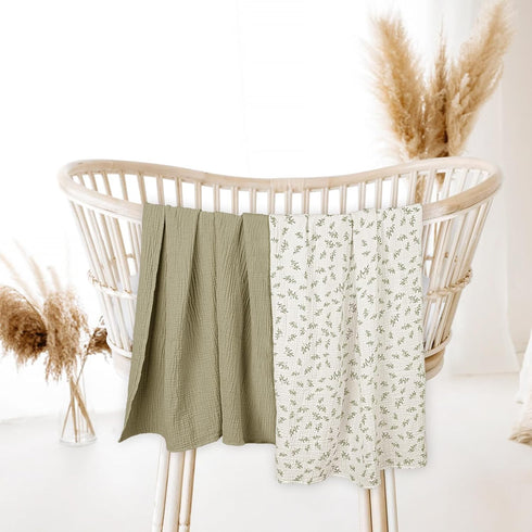 Baby Muslin Swaddle Blankets, Soft Receiving Blanket for Newborn, Cotton Swaddling Blanket, Neutral 2 Pack, Leaf