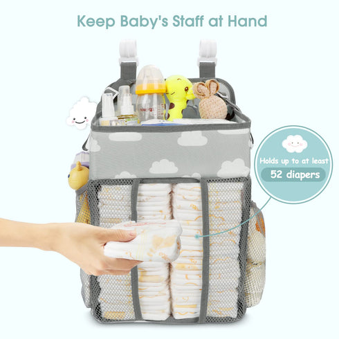 Maliton Hanging Diaper Caddy Organizer, Diaper Stacker for Changing Table, Crib, or Wall Nursery Organization