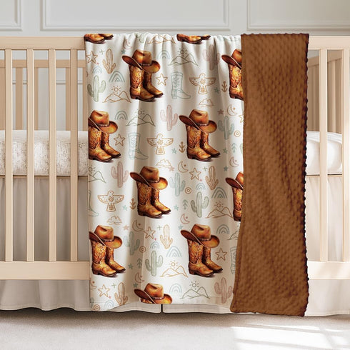 (01) Western Baby Blanket, Cowboy Minky Blankets for Boys Girls, Nursery Room Decor, Soft Warm Lightweight Nursery Bed