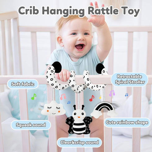 0-6 0 3 6 9 Car Seat Toy,Stroller Toys,Car Seat Toys for Babies months Boy Girl,Spiral Hanging Stroller Black and White
