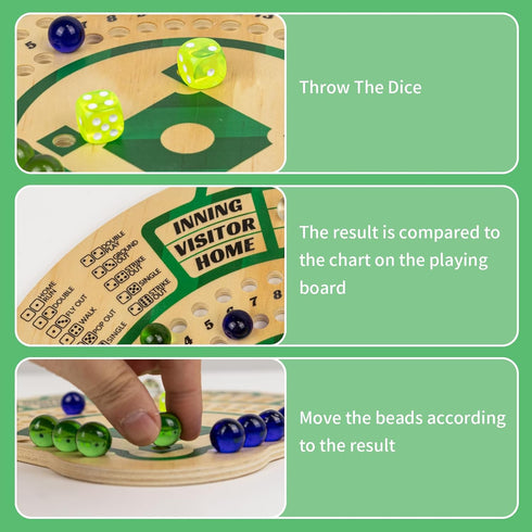 Wood,12 WodGod Baseball Board Game,Baseball Dice Board Game,Solid Colourful Beads and Dice,Manual