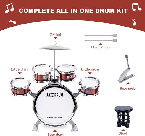 Set, 5 Set Kids Drum PCS Drums for Kids with Stool Mini Band Drum Musical Instruments Toys Birthday for Toddlers Boys