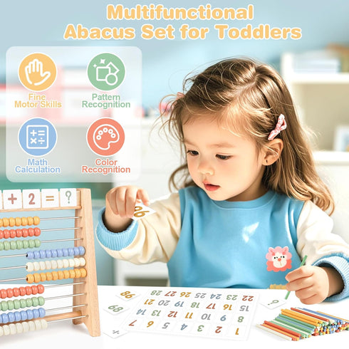 100 Counting 112 Counting Abacus for Kids Math - Wooden Abacus with Sticks and Math Cards, Toys for Preschool Learning