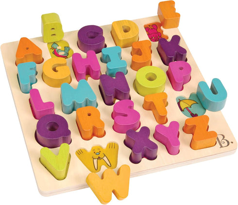 B. toys Alpha B. Tical Wooden Alphabet Puzzle - 26 Chunky Letter Pieces, Educational Toy for Toddlers