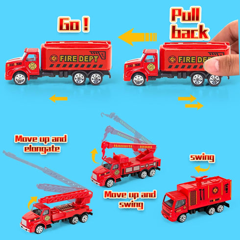 6 Pcs Diecast Fire Rescue Truck Vehicle Set - Alloy Metal Fire Truck Model Car Toys for 3+ Year Olds
