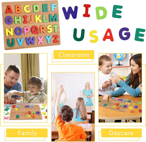 3 4 5 Alphabet Puzzle, Wooden Puzzles for Toddlers Year Old, ABC Letter Puzzle, Educational Learning Toys for Kids