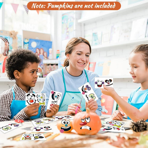 36 Pack Halloween Pumpkin Decorating Stickers - Mini Face Stickers for Kids Toddlers Party Favors (18 Sheets, Pumpkins