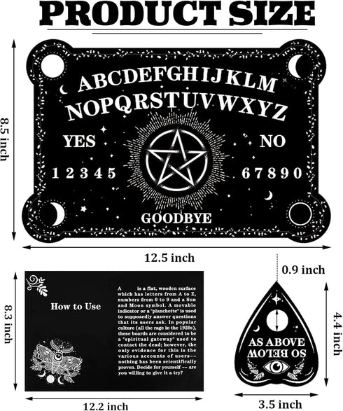 Set Pendulum Dowsing Divination Board Black Wooden Talking Board with Planchette Accessories for Birthday Party