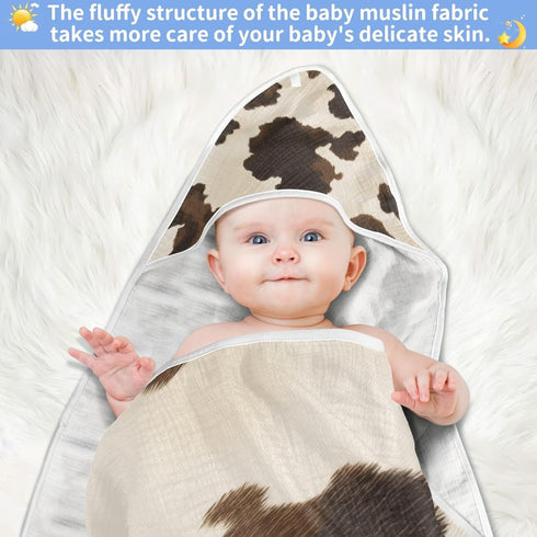 YANENDIE 30 30 Cowhide Pattern Baby Bath Towel, Hooded Baby Towel for Newborn x in - Muslin Cotton Baby Towels