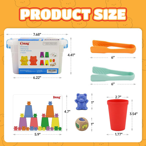 Bmag Counting Bears with Matching Sorting Cups, Pre-School Math Learning Games with Dices, STEM Educational Toy
