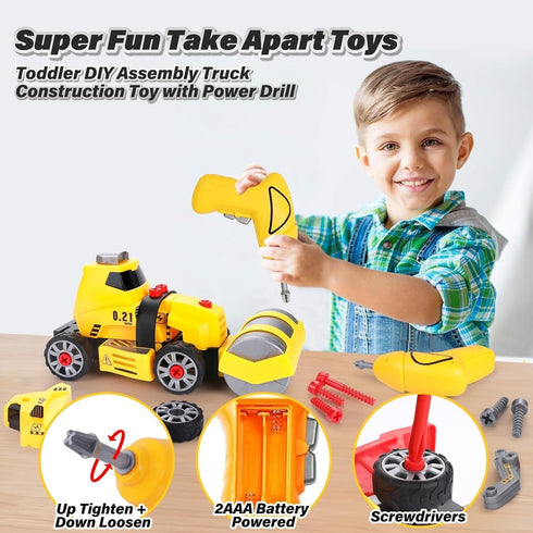 FLY2SKY 7 in 1 Take Apart Toys for Boys Ages 3-8, Electric Drill Construction Set, DIY Engineering Building Toy Gift