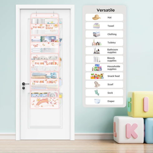 Closet 5-Tier Clastyle Rainbow Over the Door Organizer Cloud Nursery Hanging Storage Organizer for Girls Clothes Diaper