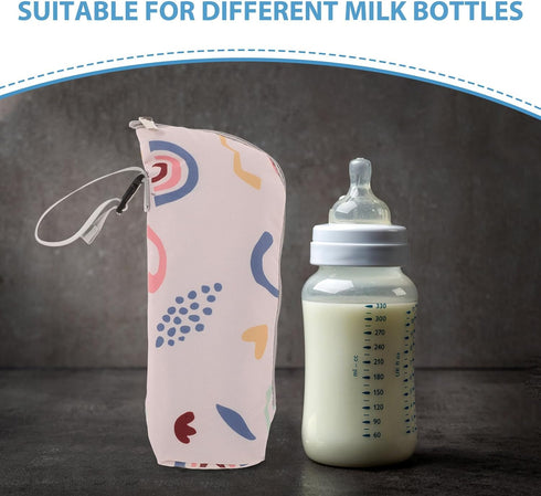 HAKIDZEL Bottle Insulated Thermal Tote for Infants, Large Capacity Aluminum Cooler Bag with Geometric Beige Print