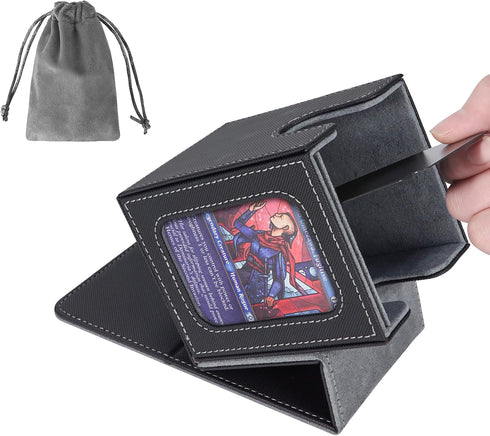 MTG Deck Box for Commander Display, Fits 100 Double Sleeved Cards, Black/Grey Card Storage Box with Dividers