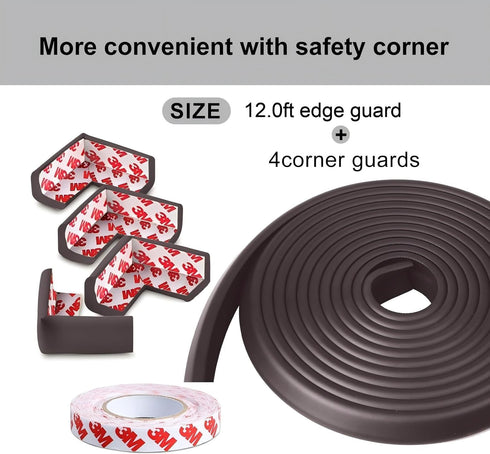Guards(12.0ft Edge+4corners) 3M Baby Proof Corners and Edges, Soft Foam Strip Baby Proofing Adhesive for Table
