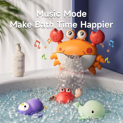 TUMAMA Baby Bath Toy,Musical Bath Bubble Maker Machine,3 Wind-Up Bathtub Toys,Crab Shower Water Toy for Toddlers Kids Boys Girls,4 Pieces