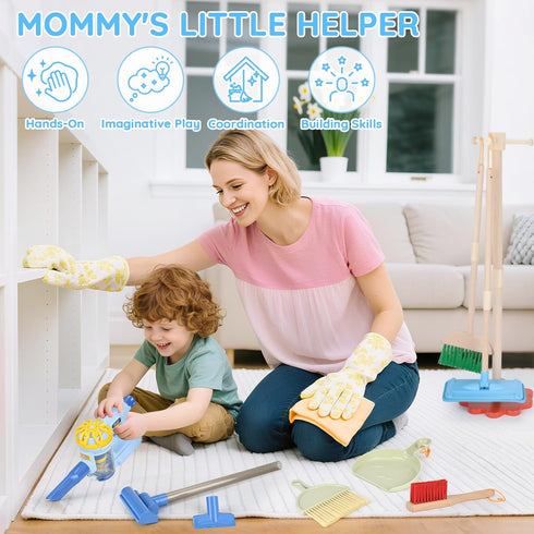 Set 11Pcs Set 3-in-1 Set 3-6 Dreamon Wooden Toddler Cleaning - Kids Cleaning Toy with Kids Vacuum That Really Works
