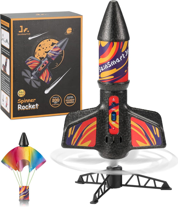 SainSmart Jr. Rocket Launcher for Kids, Motorized Air Rocket Toy with Parachute,