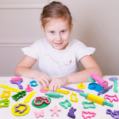 Playdough Tools 36pcs Set for Kids, Includes Cutters, Roller, Rolling Pins, and Dough Extruder