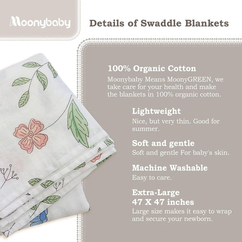 100% 100, 47 47 inches, 1 Pack, Moonybaby Organic Swaddle Helps to Reduce The Moro Reflex, Certified by Oeko-TEX