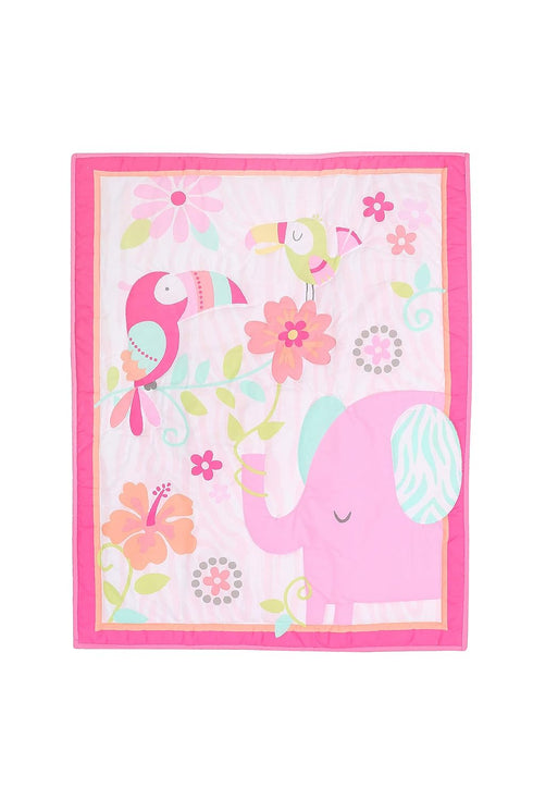 CribMATE 1 PC Nursery Crib Comforter/Quilt Pink Floral Elephant Bird Crib Bedding Quilt