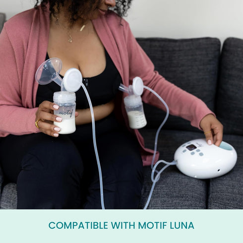 (19mm) Motif Medical Luna Breast Pump Replacement Parts - Resupply Kit w/Milk Storage Containers, Bottle Caps, Tubings