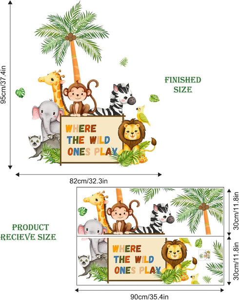 Supzone Jungle Animals Wall Decals Playroom Wall Stickers Where The Wild Ones Play Elephant Giraffe Lion Monkey Wall