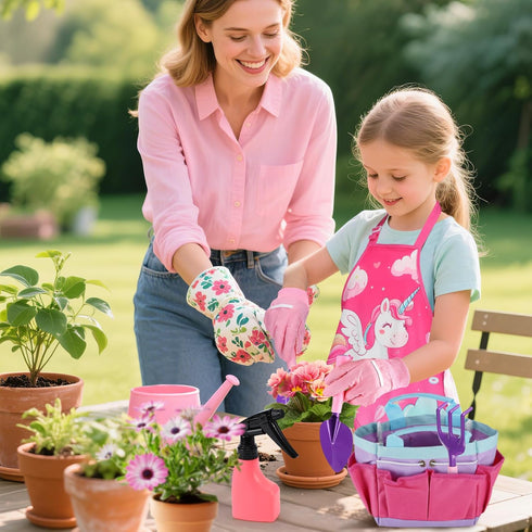 Set 3 4 5 6 7 8+ Kids Gardening Tool - Garden Tools for Kids with Shovel Trowel Rake Apron Gloves Watering Can and Tote