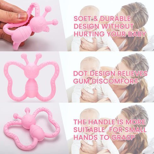 Baby Teething Toys Butterfly Design Teether Pain Relief Toy for Newborn Babies, Soft Textured, Freezer Safe Gift