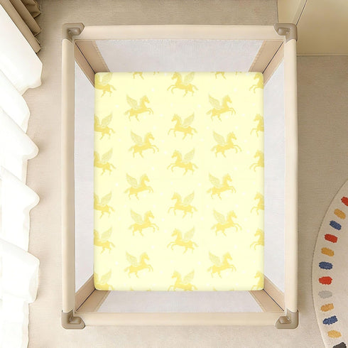 miaozhen 1 Pack 52x28 Cotton Baby Crib Sheets Soft Comfy Ghothic Pegasus Pastel Yellow Boy Girl Crib Sheet for Nursery