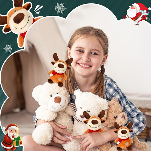 Liliful 16 Pack 8 Inch Stuffed Deer Toys, Xmas Plush Elk with Red Scarf, Animal Gifts for Boys Girls, Christmas