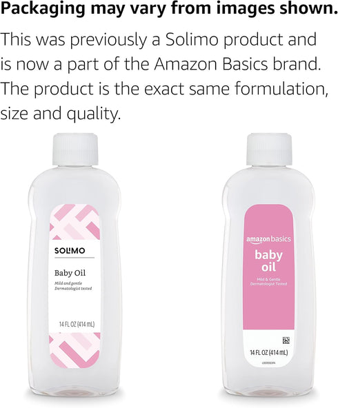 14 oz, 4-Pack Amazon Basics Baby Oil, Mild & Gentle, Dermatologist Tested, Prevents Moisture Loss, Dry Skin Relief, fl